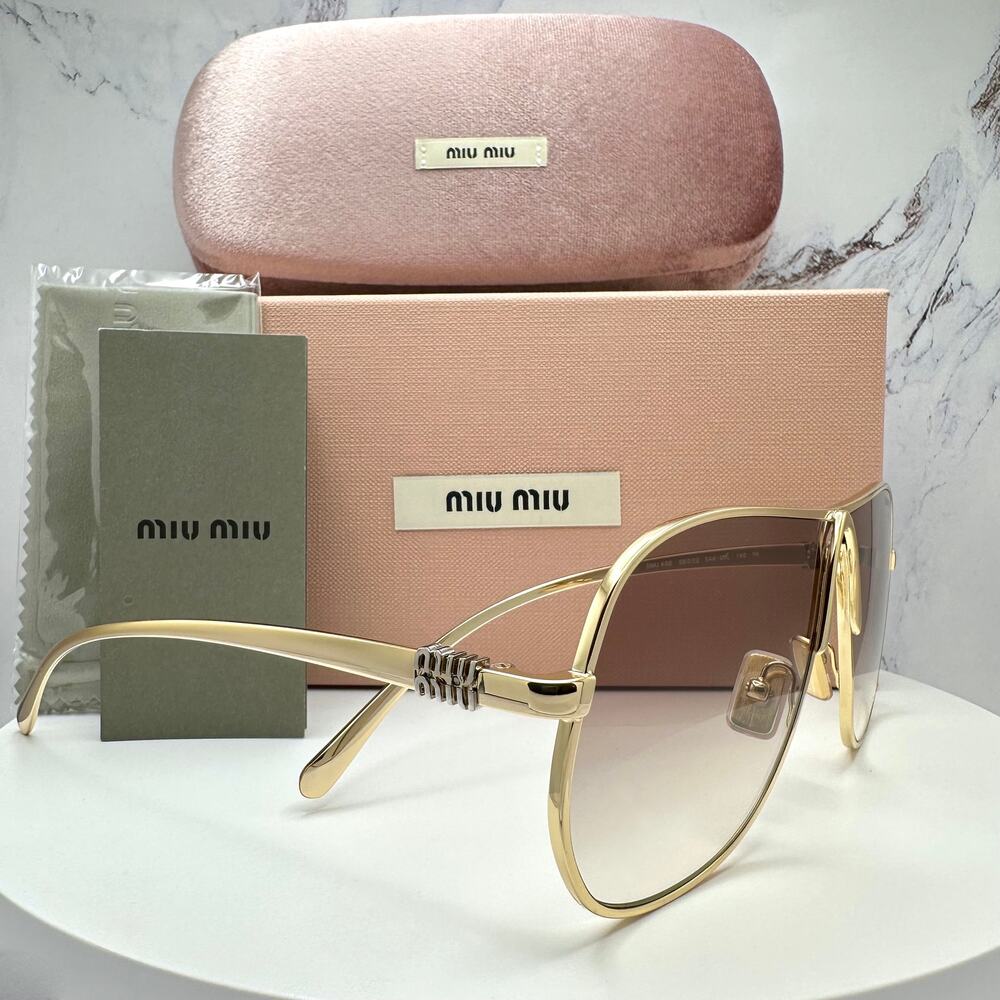 New MIU MIU Sunglasses Seen on Bad Bunny MUA56S 5AK90L Gold Metal Aviator - Picture 3 of 16
